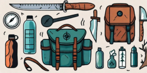 A survival kit with essential items such as a compass