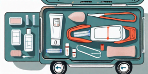 An open car medical kit with various emergency medical supplies like bandages